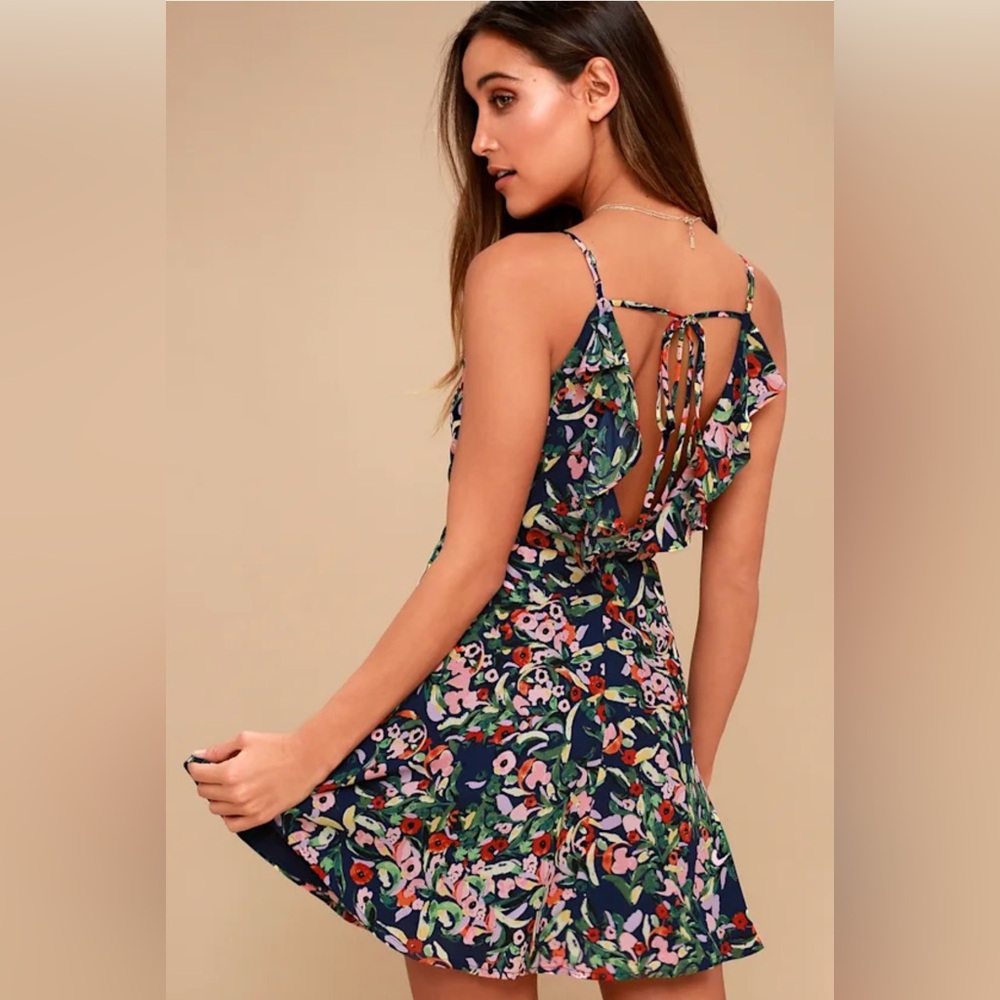 Lulus Jazmin Navy Blue Floral Dress